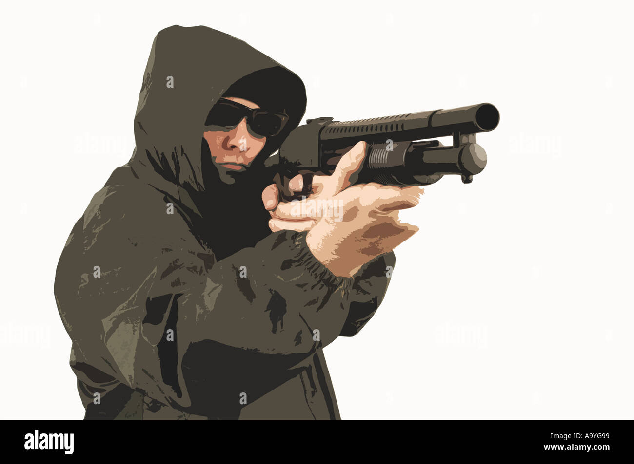 Une illustration d'un criminel dans un haut à capuchon d'un fusil de tir Banque D'Images