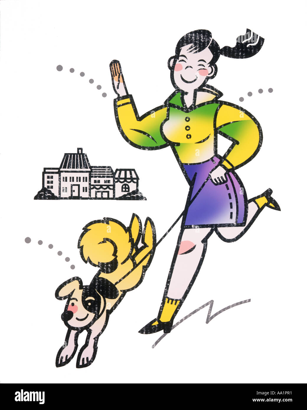 Illustration femme avec un chien Banque D'Images