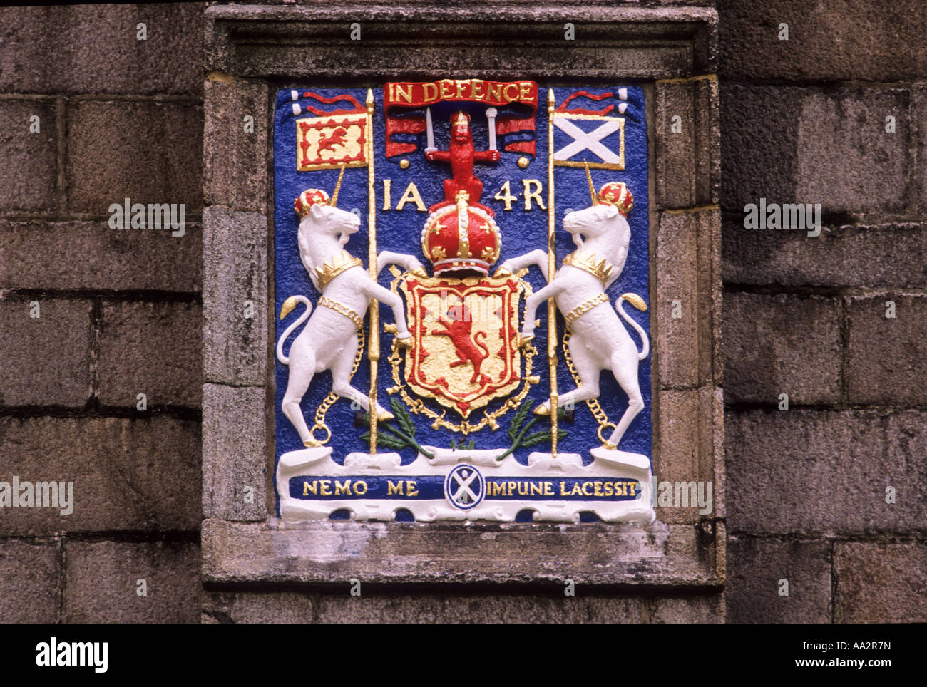 Old Aberdeen, Kings College, armoiries du roi Jacques 4e, dans l'Aberdeenshire, histoire, drapeaux écossais, les lions effrénés, royal, Ecosse, Royaume-Uni Banque D'Images