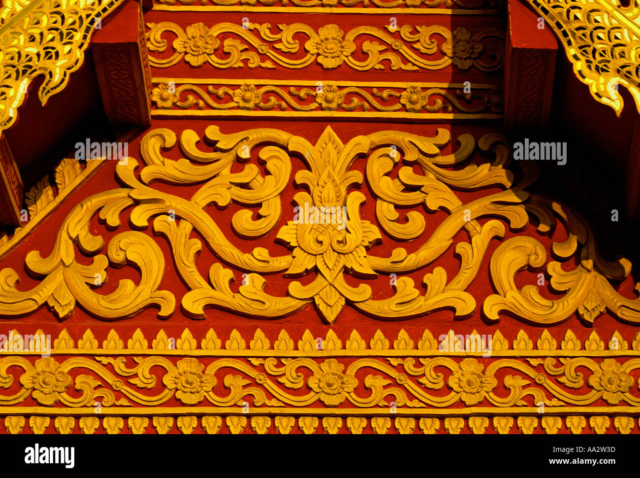 Thai art architectural detail close up Wat Phra Singh, Chiang Mai La province de Chiang Mai Thaïlande Asie du sud-est Banque D'Images