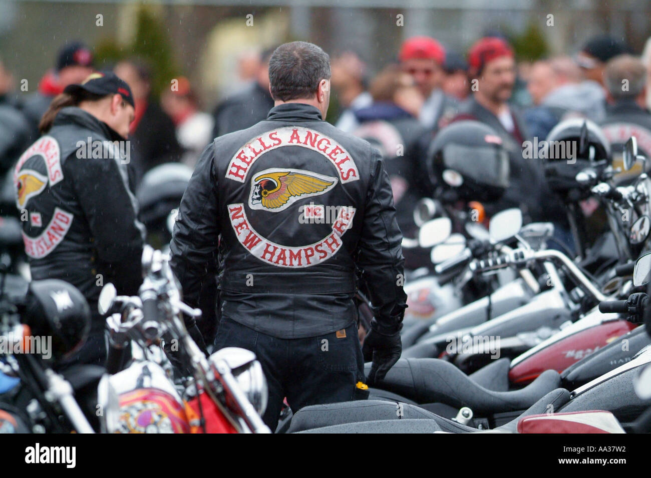 Funérailles des Hells Angels motorcycle club membres lors de funérailles pour les états qui a été abattu par Banque D'Images