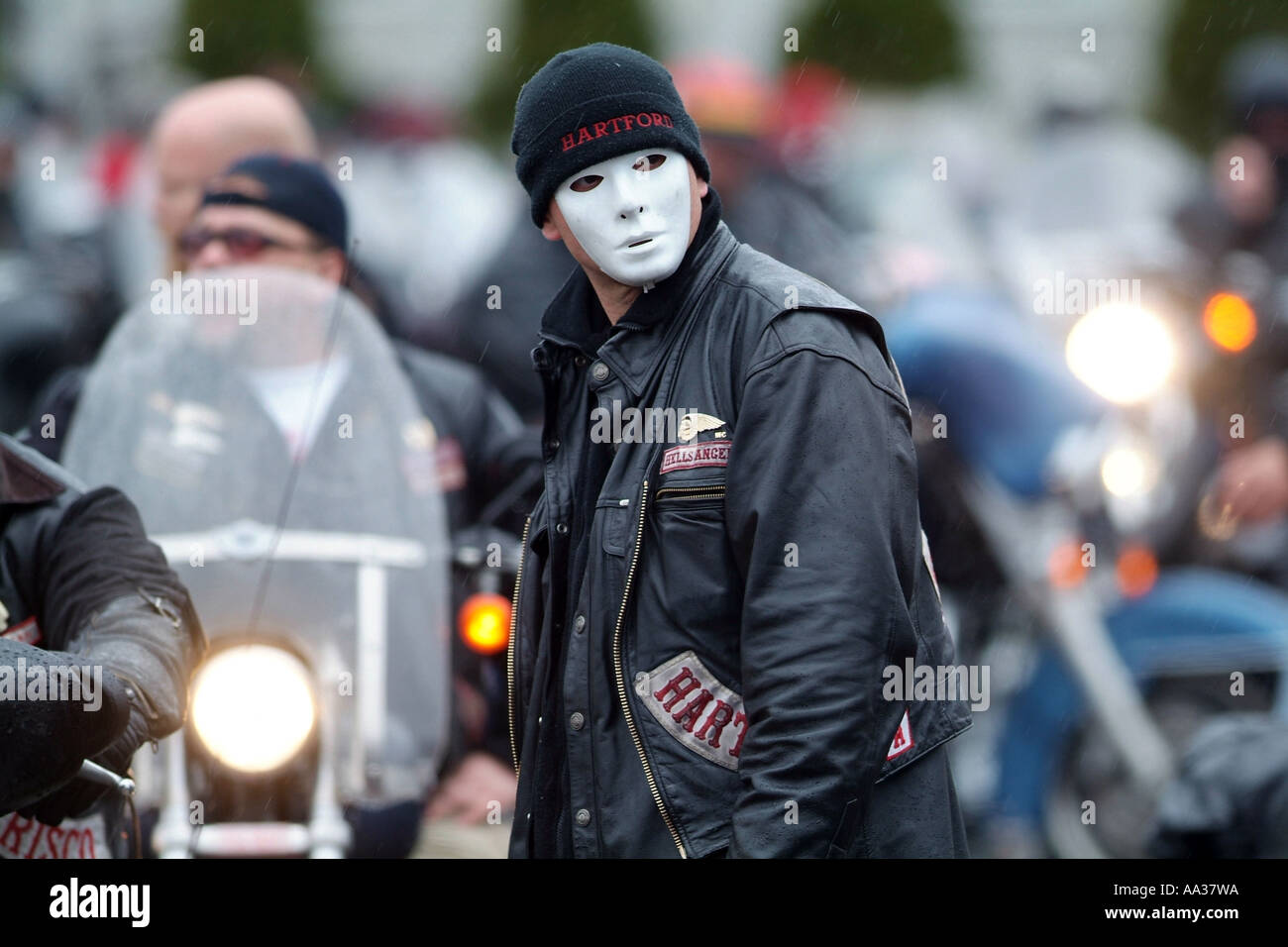 Funérailles des Hells Angels motorcycle club membres lors de funérailles pour les états qui a été abattu par Banque D'Images