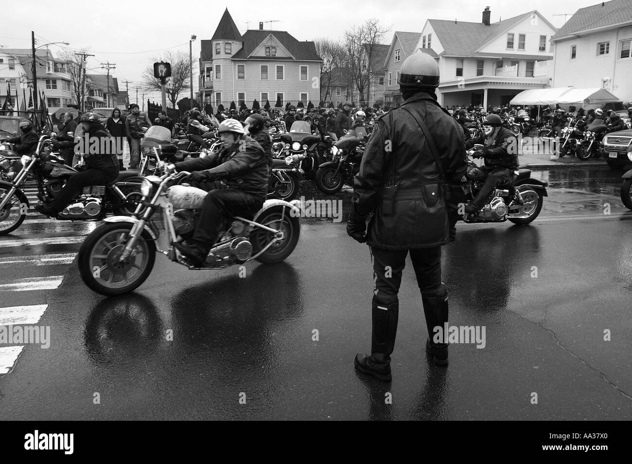 Funérailles des Hells Angels motorcycle club membres lors de funérailles pour les états qui a été abattu par Banque D'Images