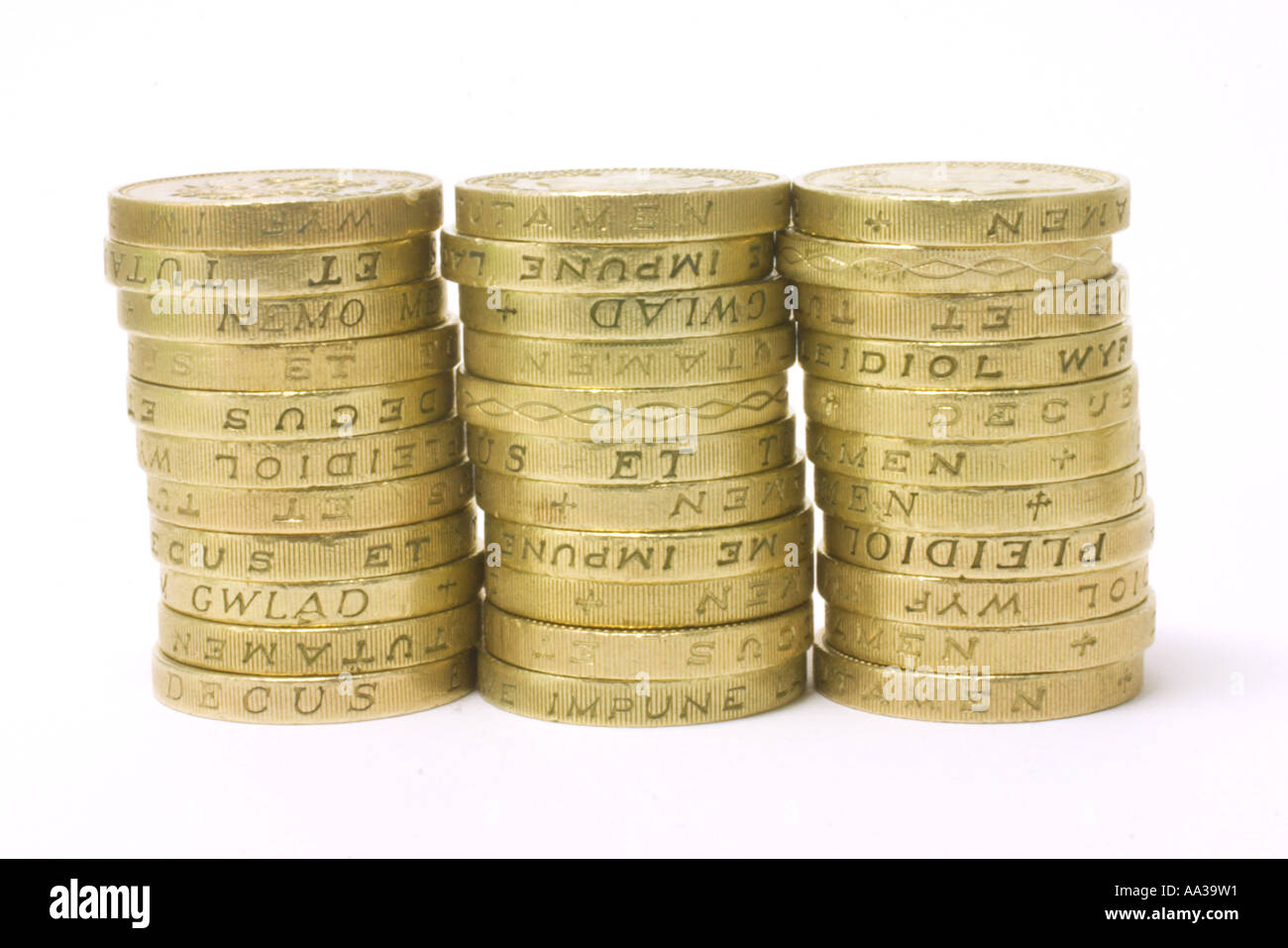 Trois piles de pièces livre Banque D'Images