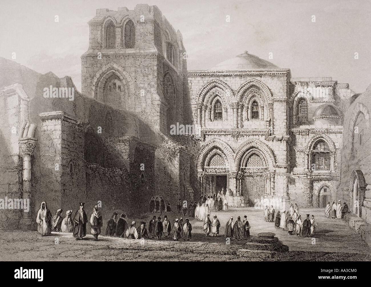 Église du Saint-Sépulcre de Jérusalem. Tombeau d'origine de Godefroid de Bouillon. Gravée par E Challis après W H Bartlett Banque D'Images
