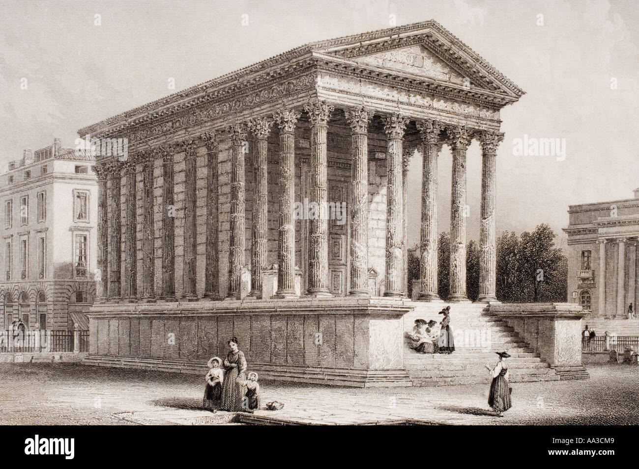 La Maison Carrée, Nîmes, France au xixe siècle Banque D'Images