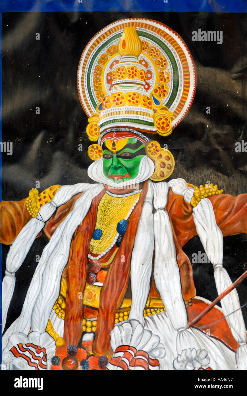 Une affiche de Kathakali peint sur une porte à fort Cochin, Kerala Banque D'Images
