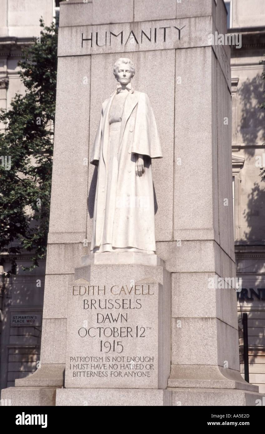 Statue commémorative à l'infirmière anglaise Edith Cavell La Belgique a donné des soins infirmiers laïcs fusillés par les Allemands en 1915 Banque D'Images
