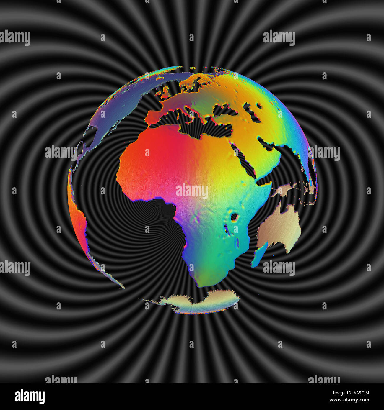 Globe montrant l'Afrique au centre et entouré par des champs de force magnétique stylisé Banque D'Images