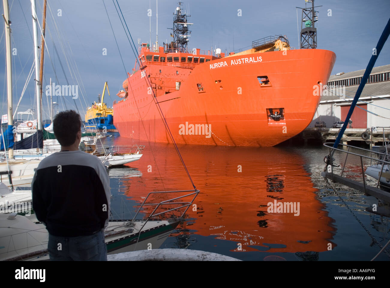 L'ancien navire de recherche de la Division antarctique australienne Aurora Australis a amarré à Hobart en Tasmanie Banque D'Images