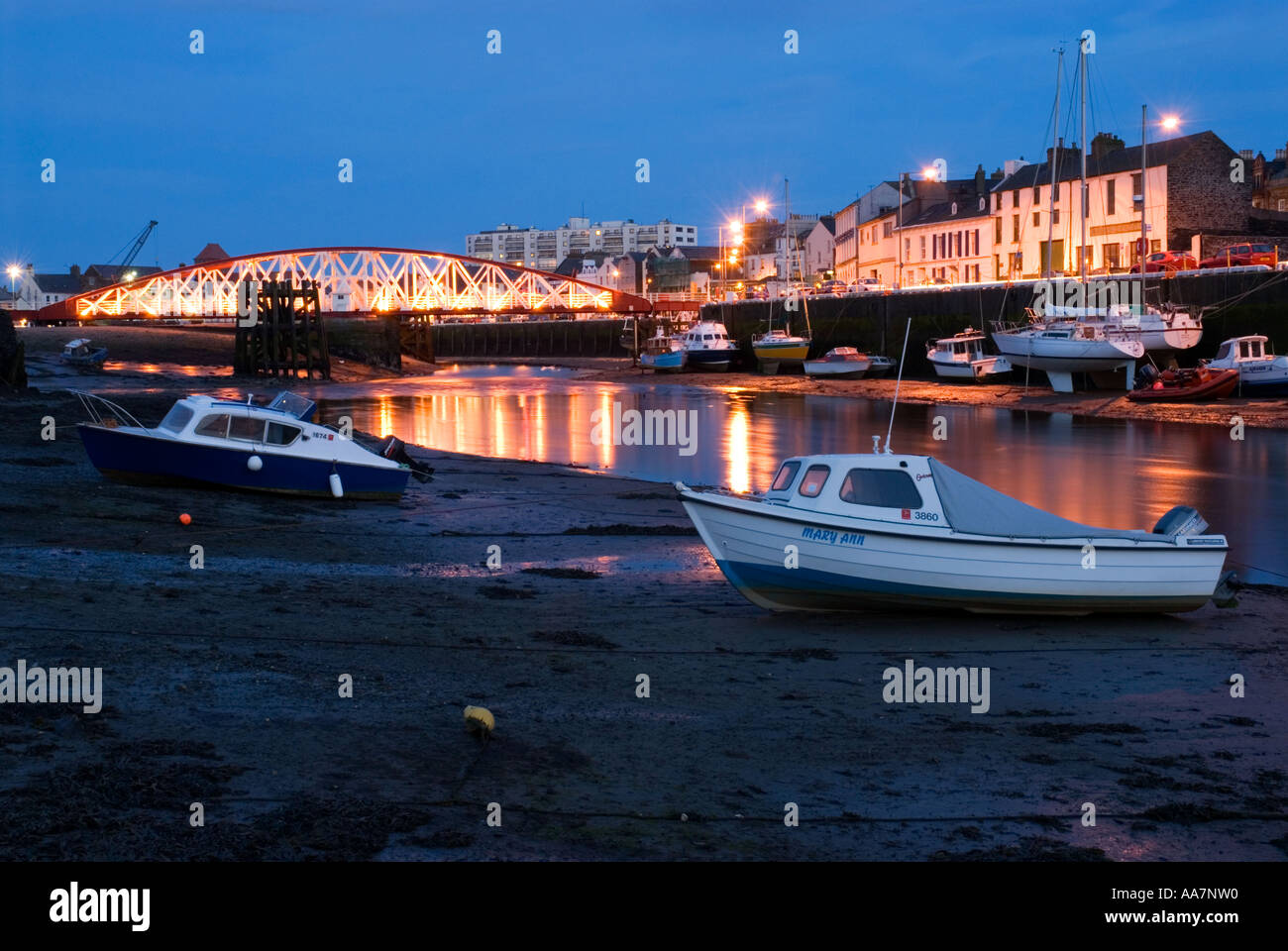 La nuit Swingbridge Ramsey Ile de Man Banque D'Images