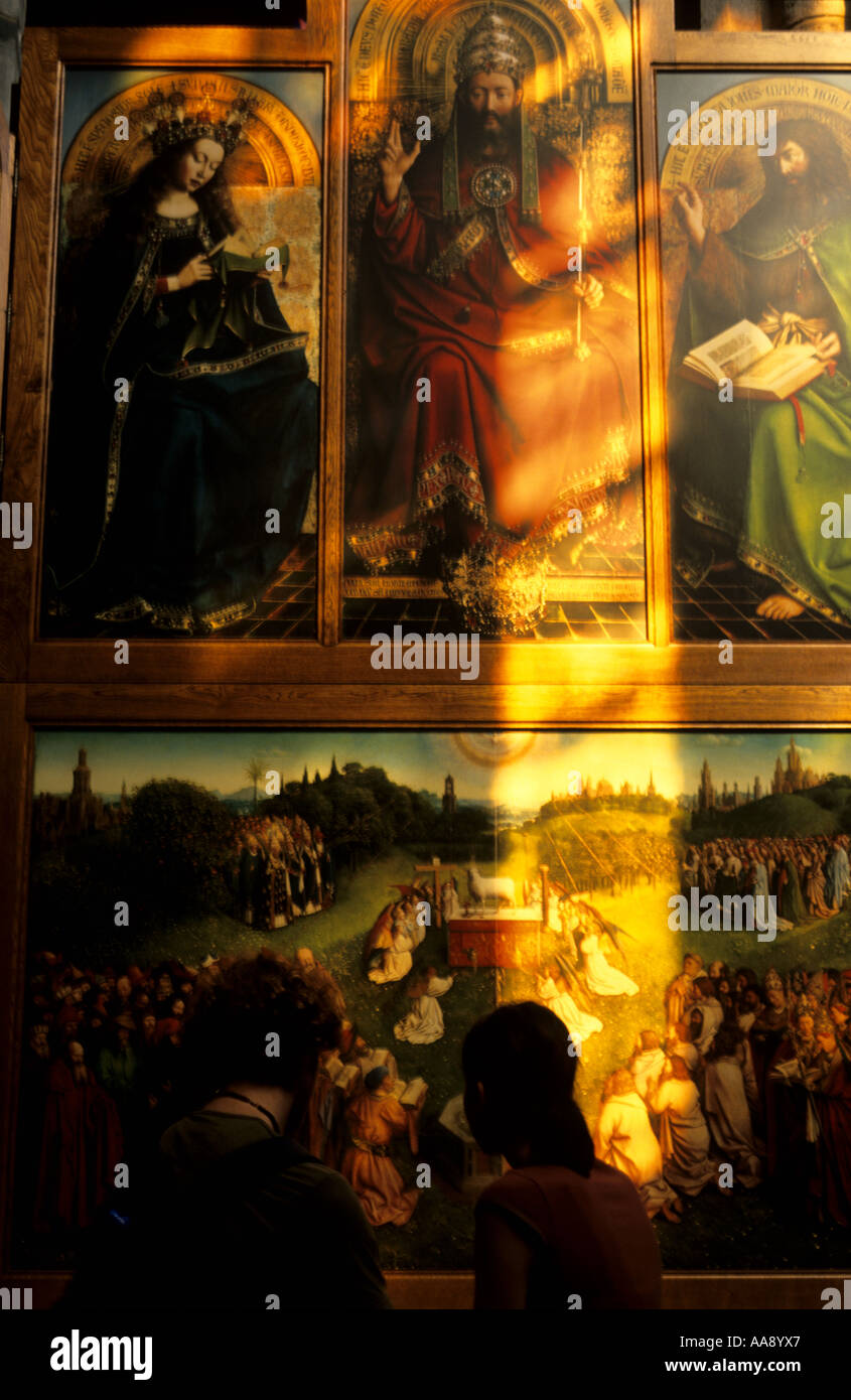 Peintures iin la cathédrale St Bavon à Gand Flandre Belgique 12e siècle Banque D'Images