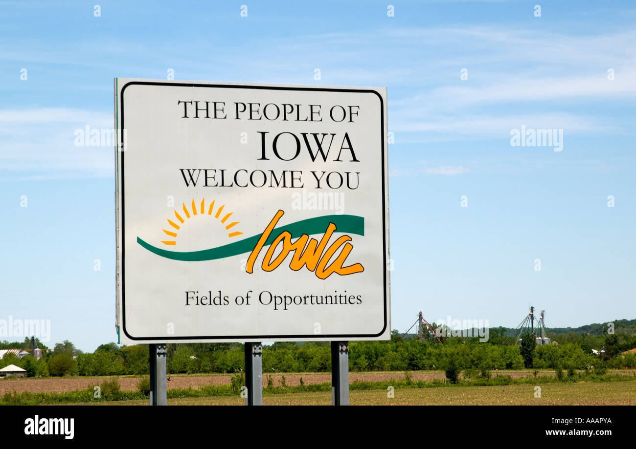 Bienvenue à l'Iowa signe à la frontière de l'état. ÉTATS-UNIS Banque D'Images