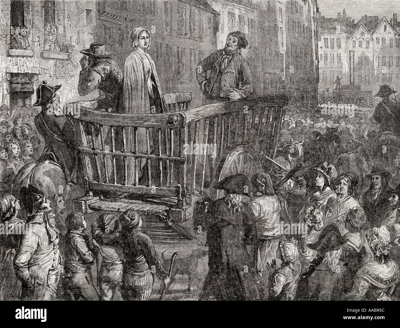 Charlotte Corday conduit à son exécution, le 17 juillet, 1793. Charlotte Corday, 1768 - 1798. Héroïne révolutionnaire française et assassin de Jean-Paul Marat. Banque D'Images