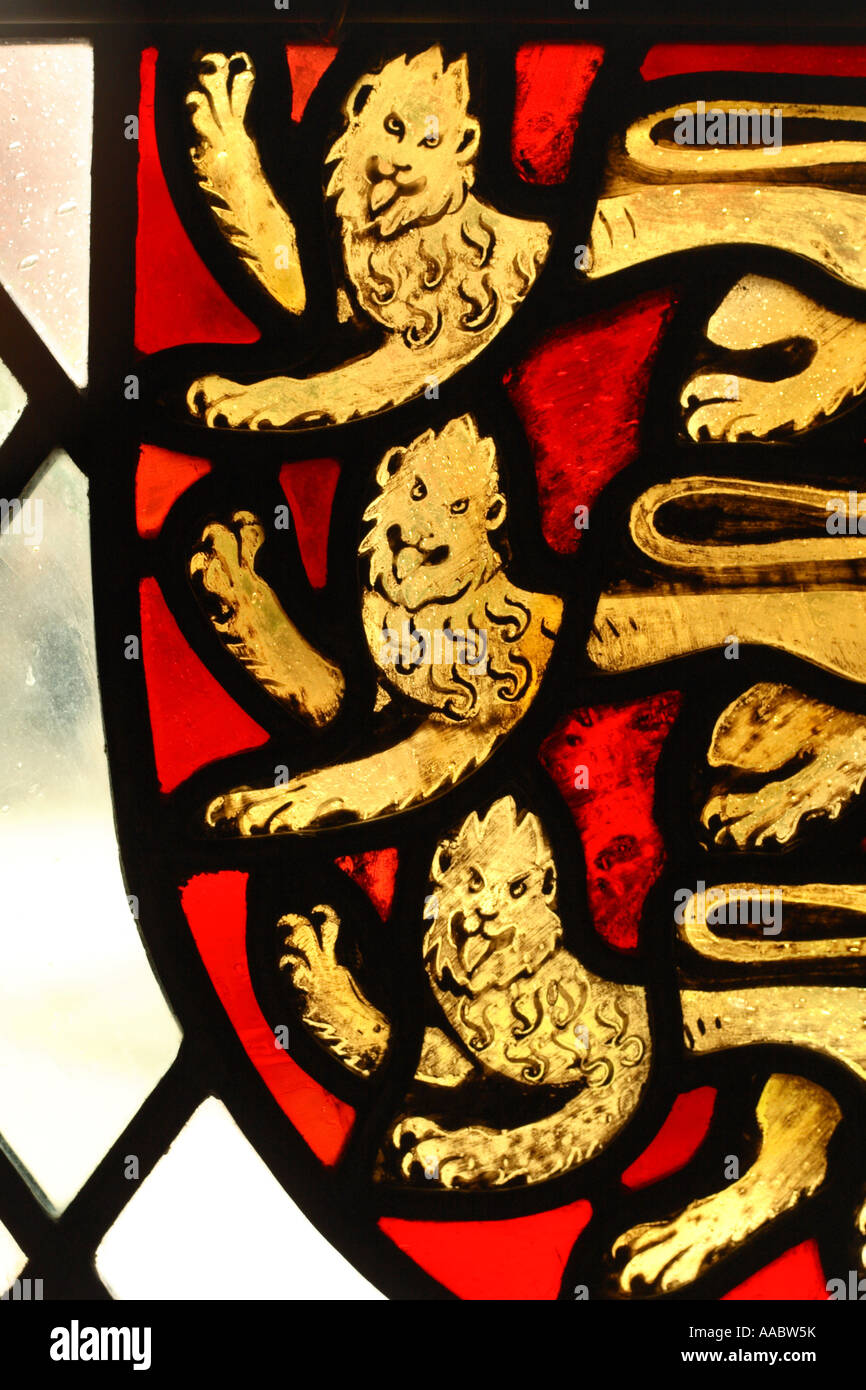 Les trois anciens Lions symbole héraldique historique de l'Angleterre Banque D'Images