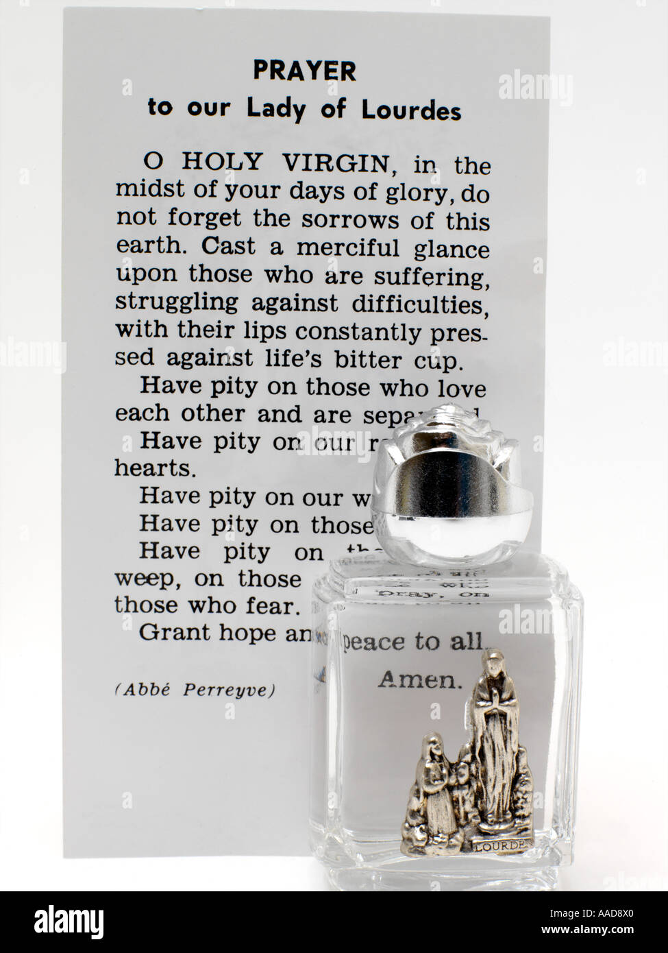 L'eau sainte de Lourdes avec la Prière à Notre Dame de Lourdes Photo