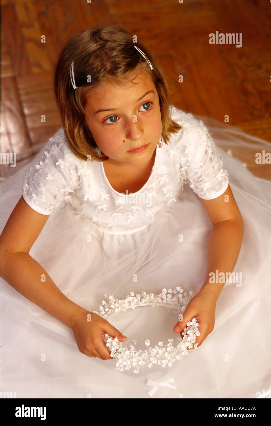 Portrait de jeune fille au cours de jour de la Première Communion Banque D'Images