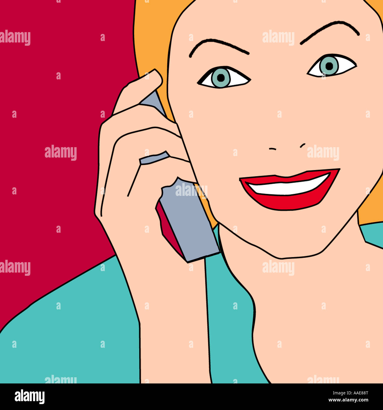Illustration de femme sur un téléphone Banque D'Images