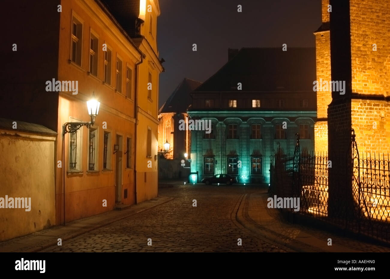 Ostrow Tumski Wroclaw Breslau Pologne par nuit Banque D'Images