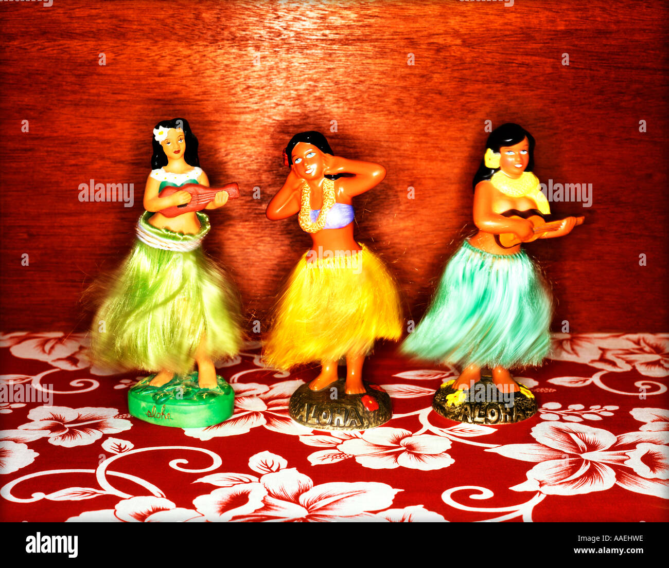 Bobble Head hula girls chante et danse Banque D'Images