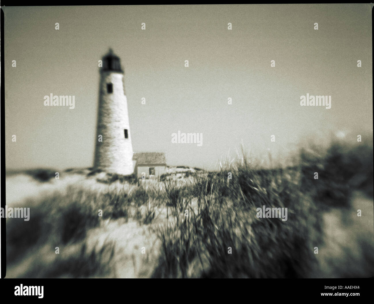 Tourné en noir et blanc sur la plage du phare Banque D'Images