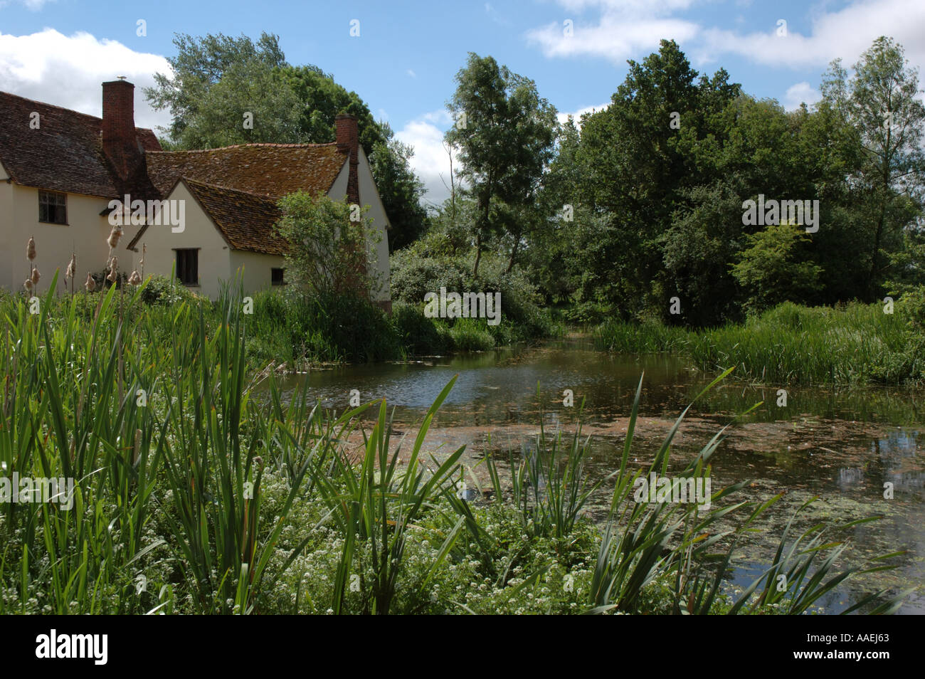 Willy Lott's Cottage au moulin de Flatford, le paramètre de John Constable's célèbre tableau 'Le Hay Wain' Banque D'Images