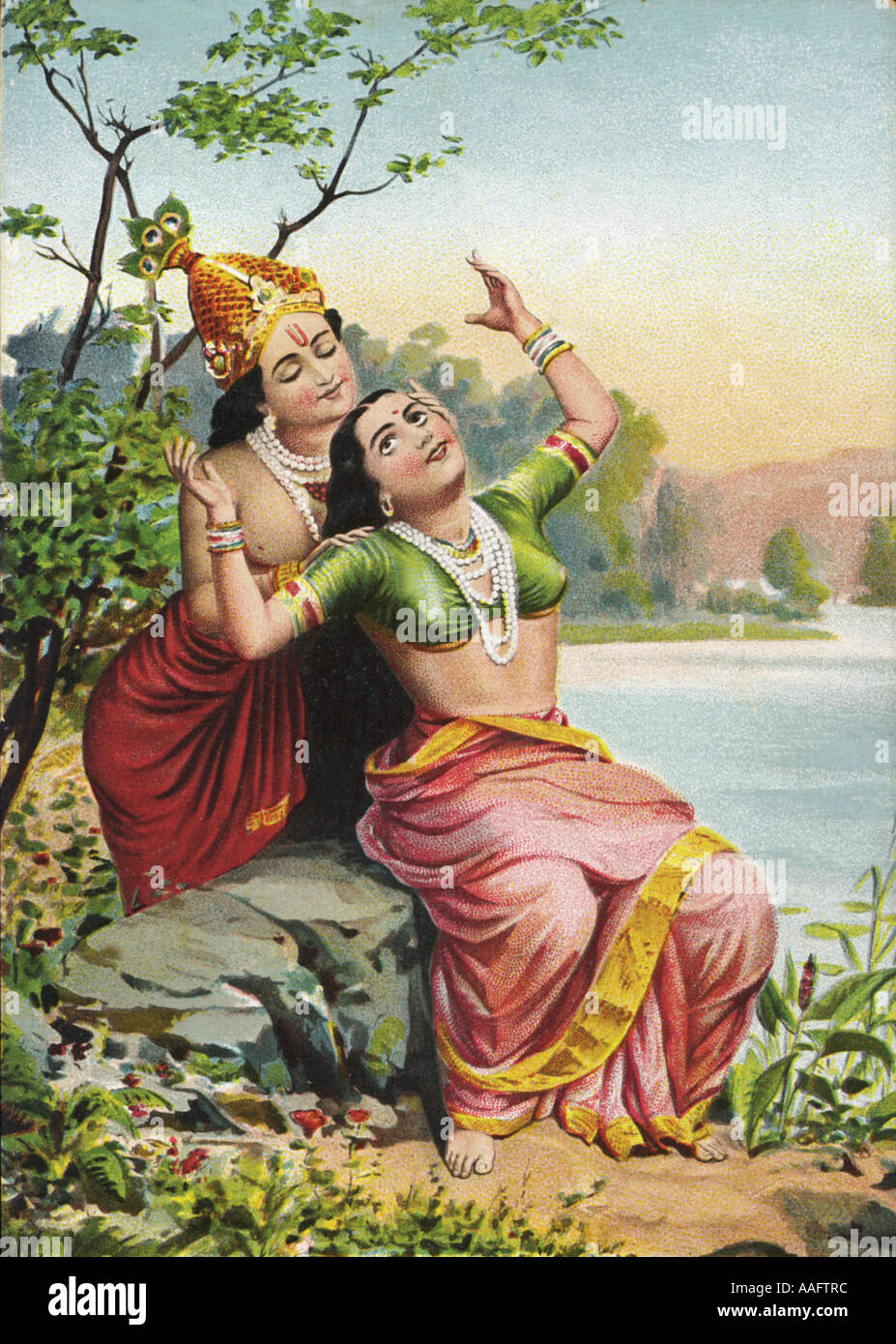 La mémoire DDR78512 une peinture d'une scène d'amour entre le Seigneur Krishna et Radha Inde Banque D'Images