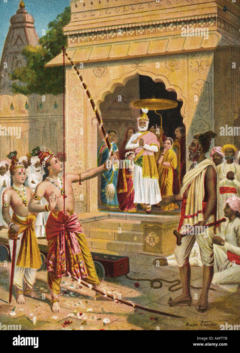 Le Seigneur Rama brise le Dhanush arc de Shiva et devient ainsi le droit de se marier Seeta Inde Banque D'Images