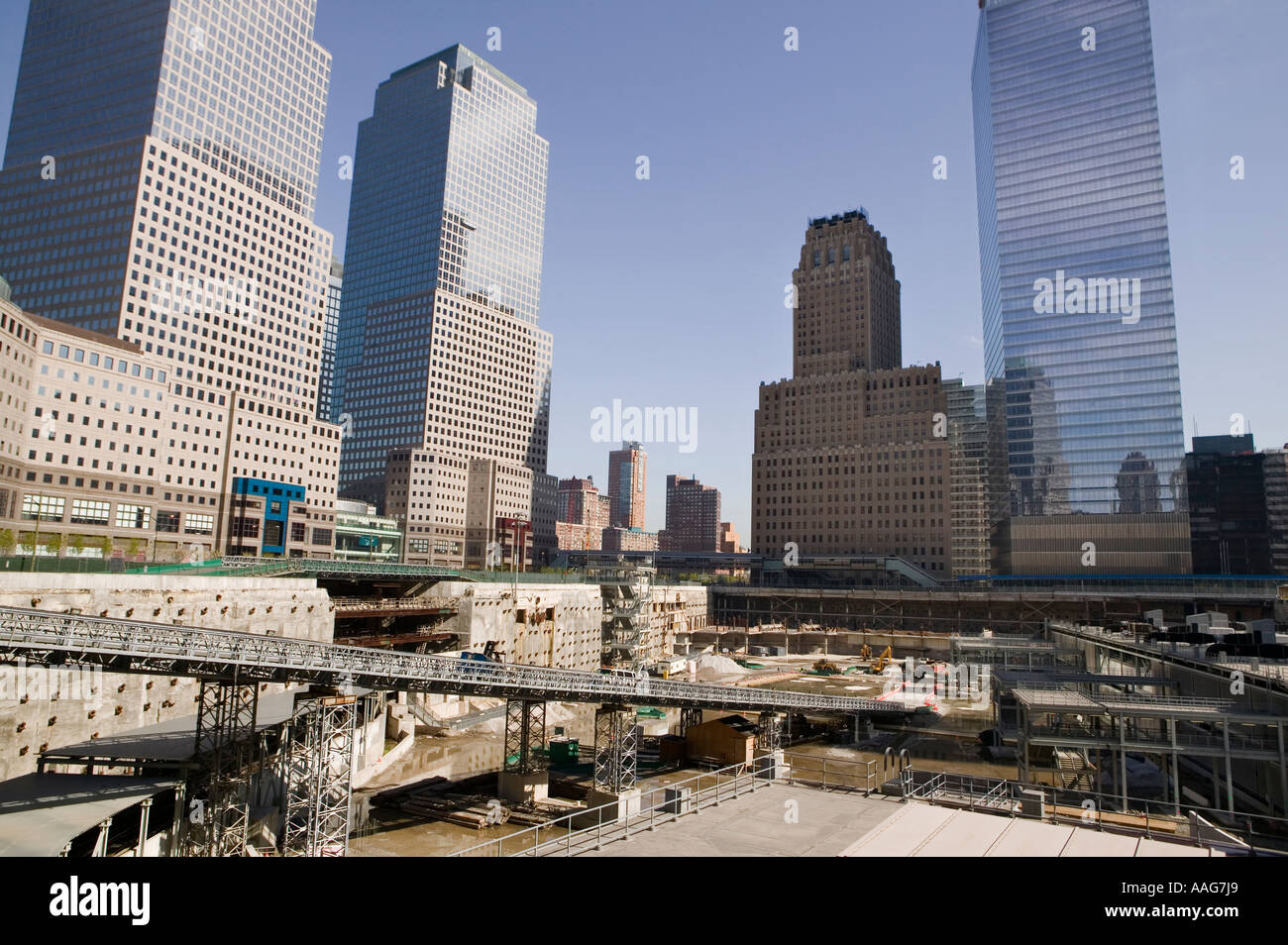Vue sur le site de construction à Ground Zero à New York City USA Avril 2006 Banque D'Images
