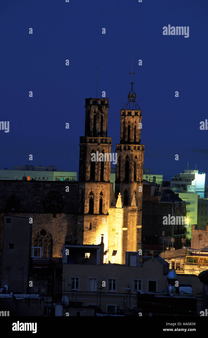 Eglise de Santa Maria del Mar la nuit la vieille ville Ribeira ESPAGNE Catalogne Barcelone Banque D'Images