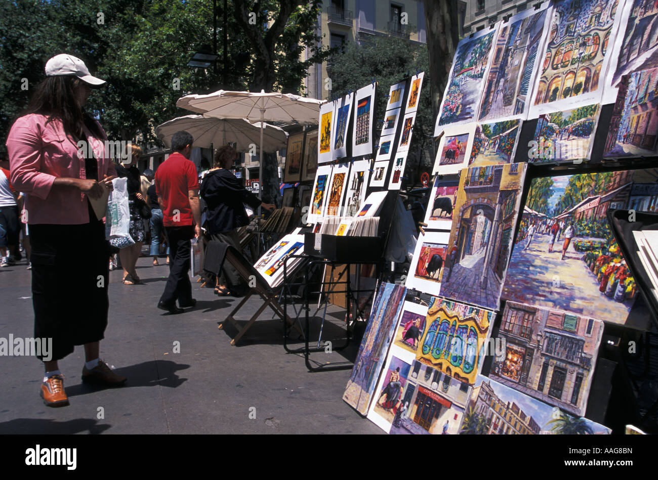 Galerie en plein air Las Ramblas Barcelona La Catalogne Espagne Banque D'Images