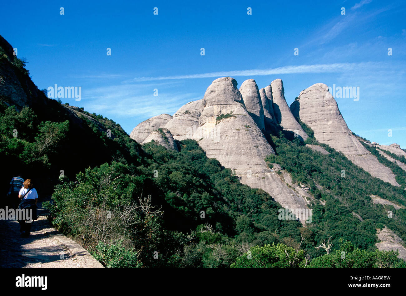 Les randonneurs en montagne Montserrat Barcelone Catalogne Espagne Banque D'Images