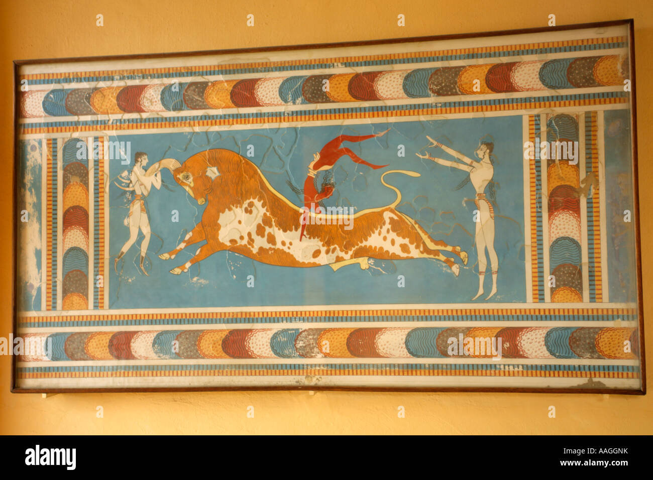 Corrida à la fresque excavation archéologique Knossos sur l'île grecque de Crète Banque D'Images