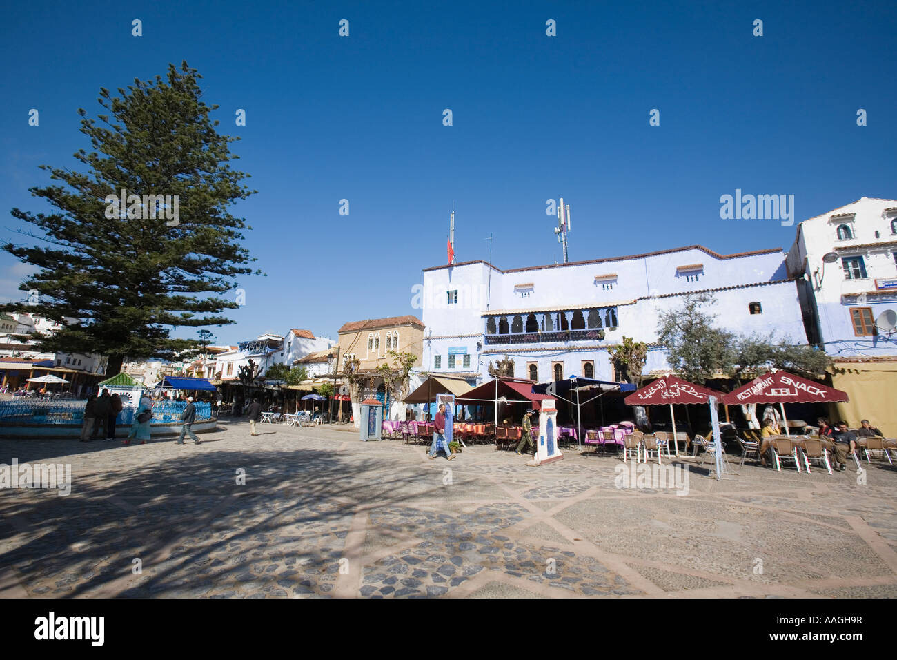 La place Uta el Hammam à Chefchaouen Maroc Sud Banque D'Images