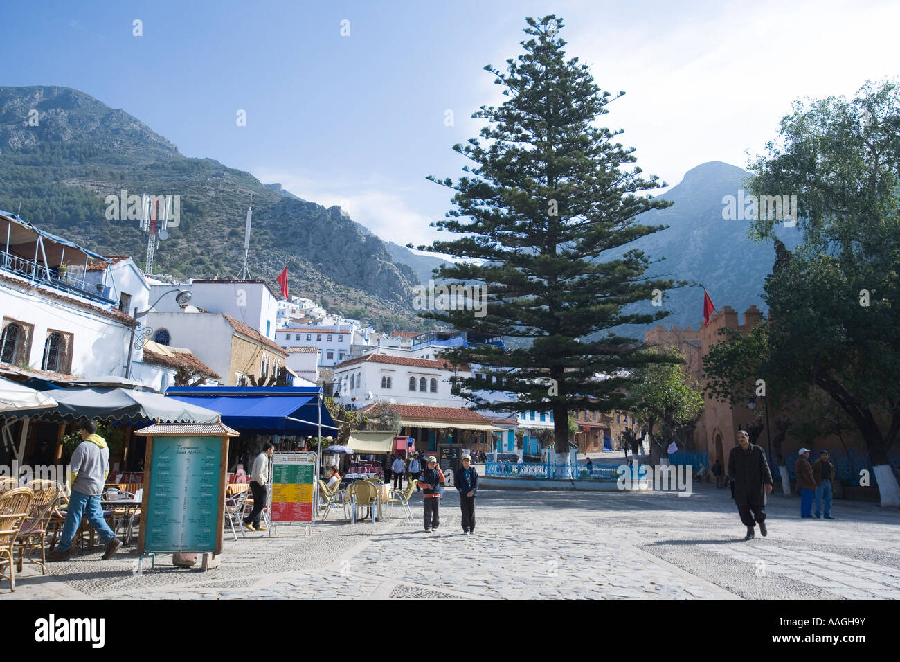 La place Uta el Hammam à Chefchaouen Maroc Sud Banque D'Images