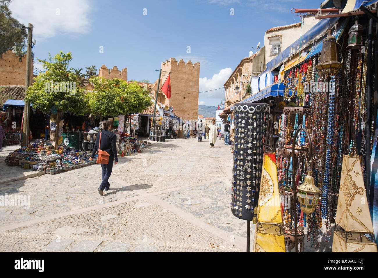 La place Uta el Hammam à Chefchaouen Maroc Sud Banque D'Images