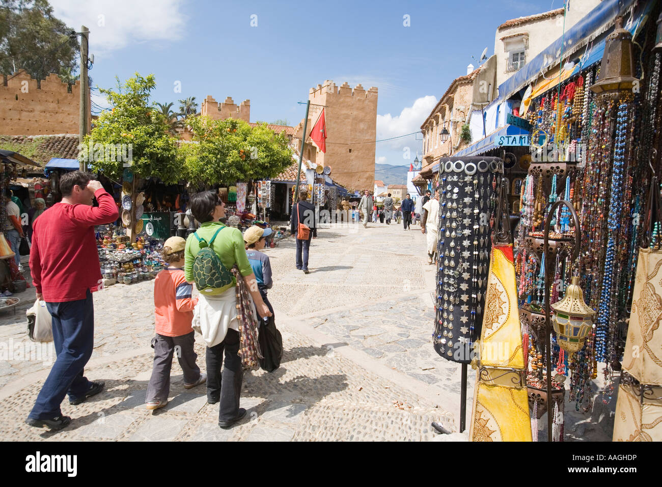 La place Uta el Hammam à Chefchaouen Maroc Sud Banque D'Images
