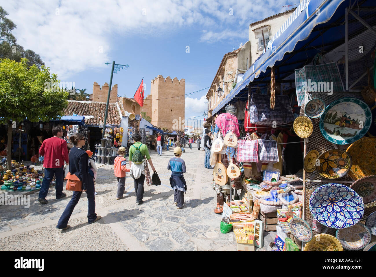 La place Uta el Hammam à Chefchaouen Maroc Sud Banque D'Images
