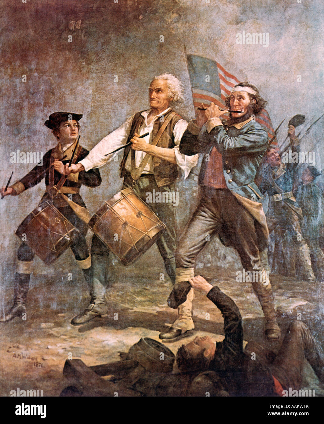 SPIRIT OF 76 PAR ARCHIBALD M. WILLARD RÉVOLUTION AMÉRICAINE WAR 1776 TROIS HOMMES DRAPEAU PATRIOTE FIFE TAMBOUR MARCHING MUSIC Banque D'Images