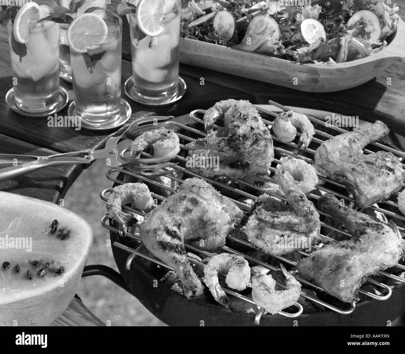 Crevettes ET POULET FRIT Banque D'Images