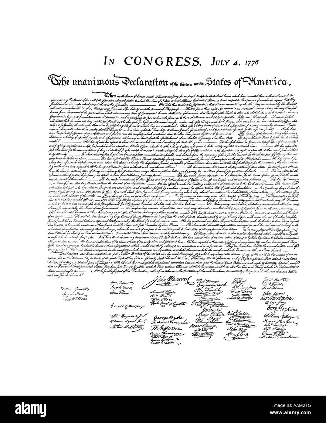 Déclaration d'INDÉPENDANCE DE JUILLET 1776 4ème Banque D'Images