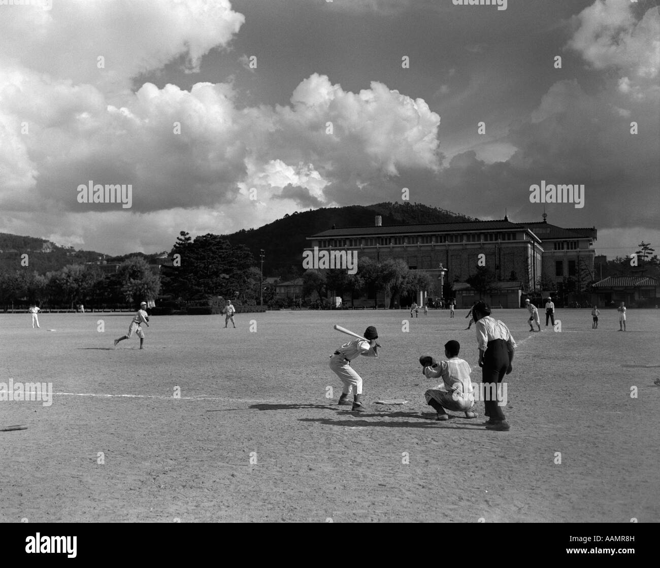 Années 1930, le sport américain Baseball jeu joué à Kyoto au Japon Banque D'Images