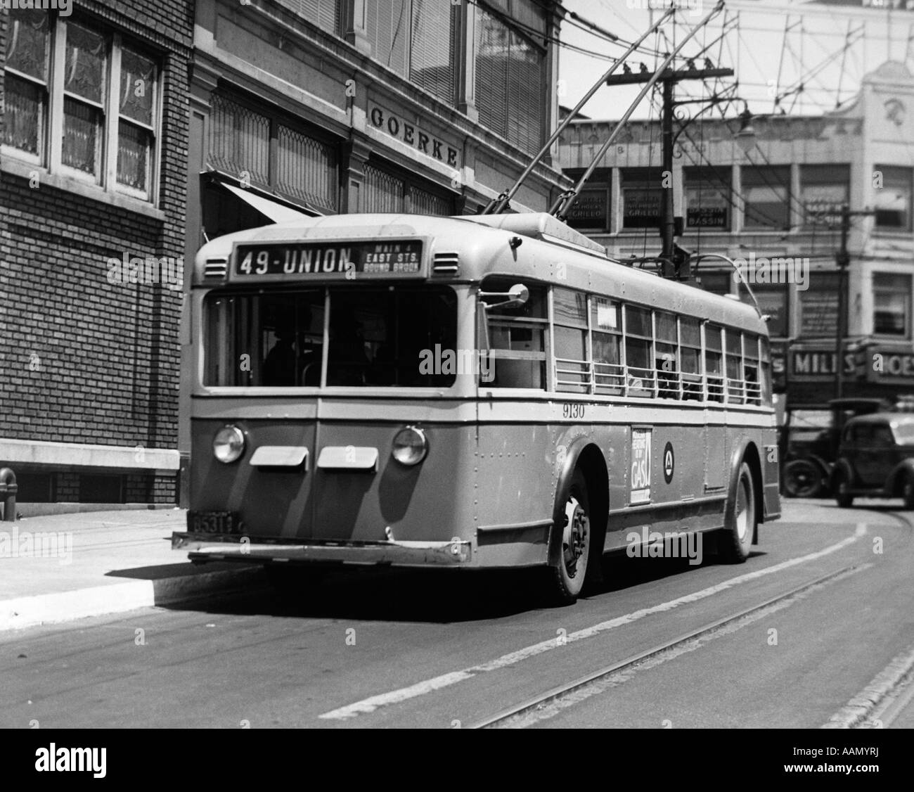 Années 1930 1940 TOUS LES SERVICE VÉHICULE FONCTIONNE COMME TROLLEYBUS BUS OU BUS DE TRANSPORT PUBLIC DE L'ESSENCE NOUVELLE ELIZABETH Banque D'Images