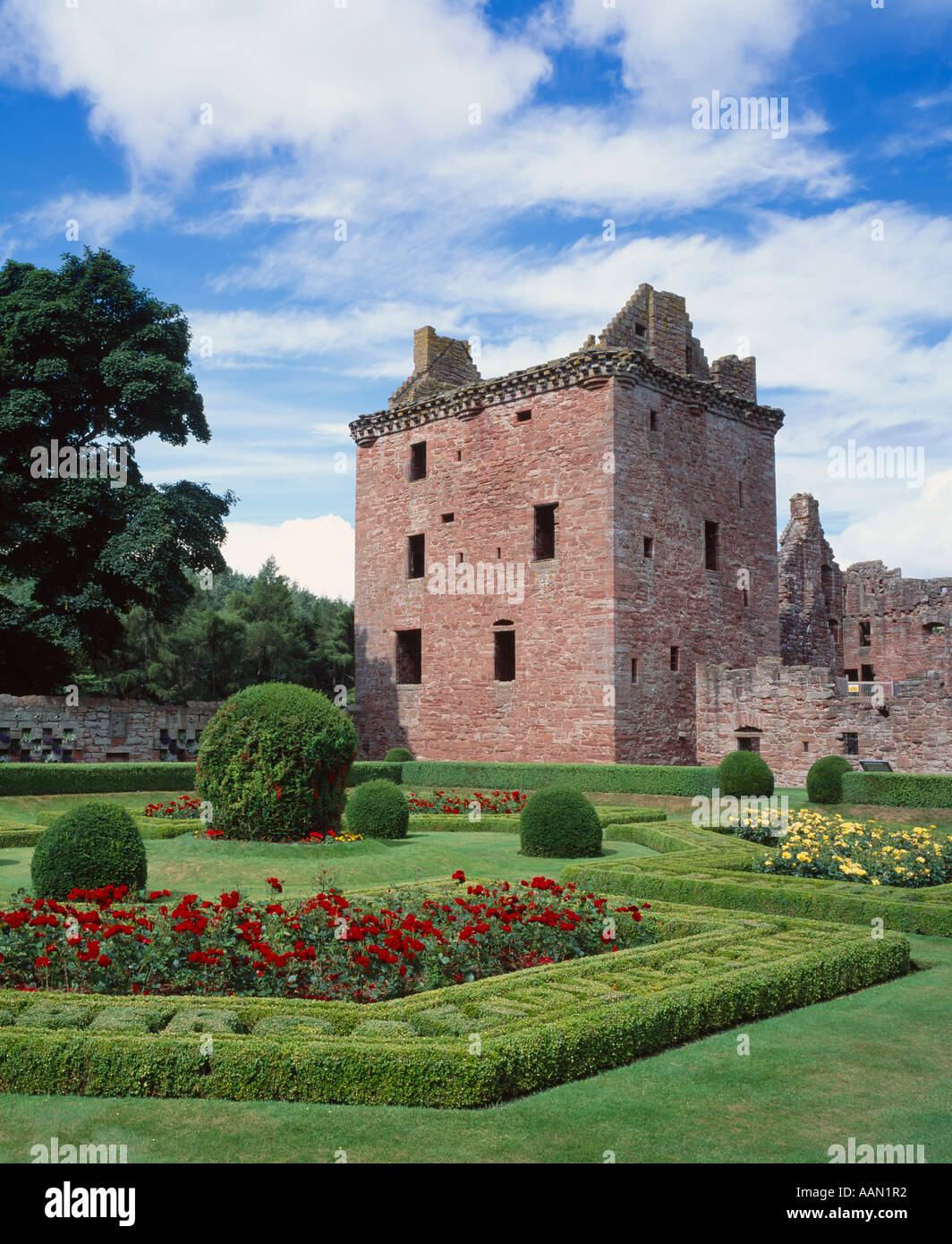 Conakry Château, Angus, Scotland, UK. Vue depuis le jardin Pleasance Banque D'Images