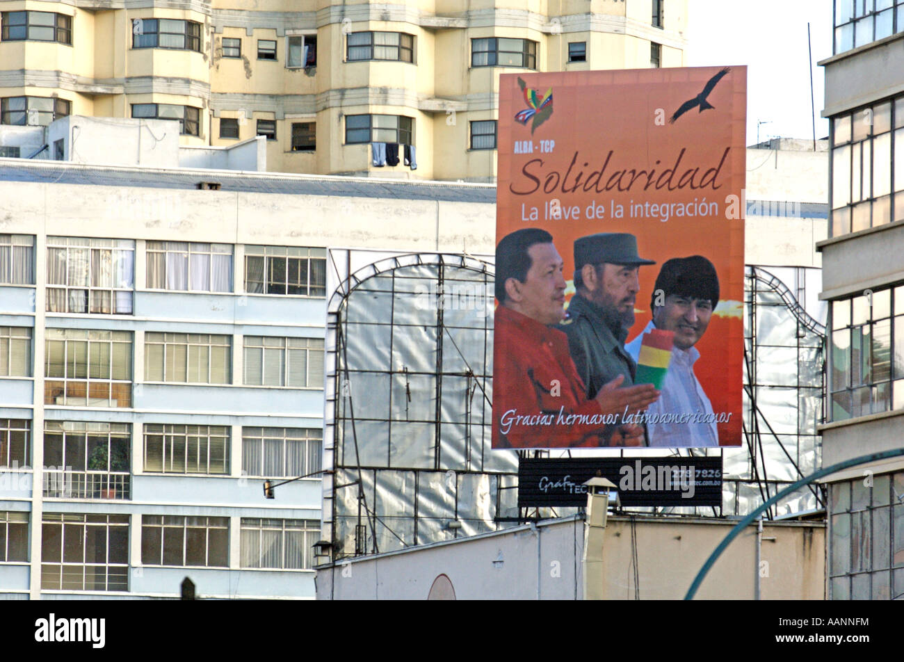 Affiche L R Hugo Chavez Fidel Castro et Evo Morales à La Paz Bolivie le jeudi 8 mars 2007 Banque D'Images