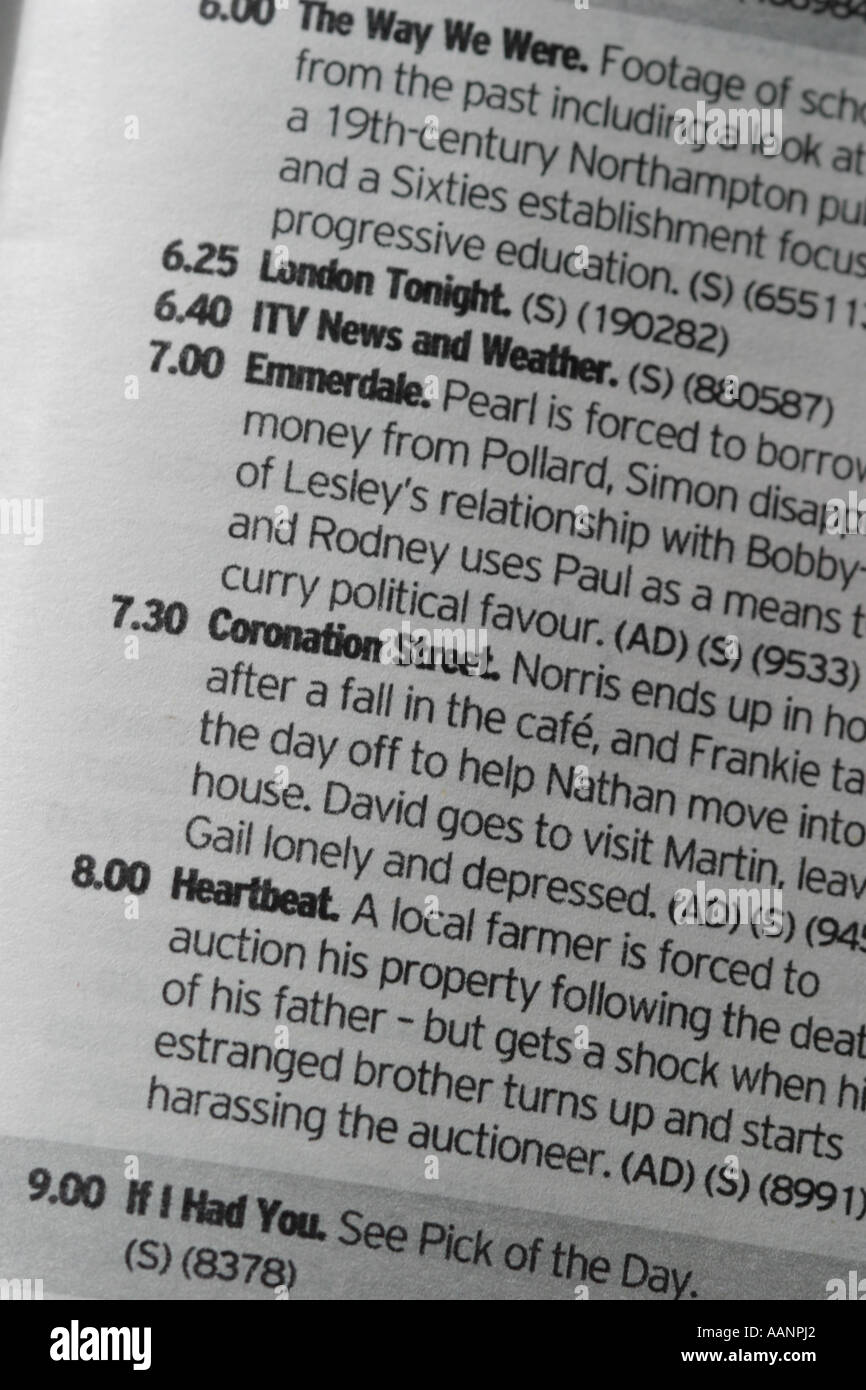 La chaîne de télévision TV guide liste de programmes Banque D'Images