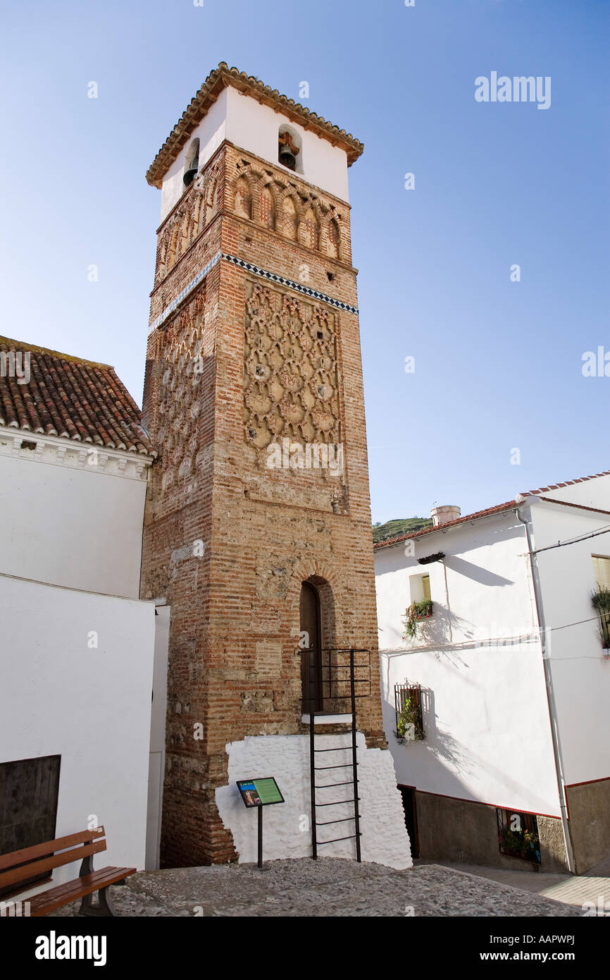 Alminar tour mudéjar d'monument historique artistique en archez Malaga axarquia côte du soleil Andalousie Espagne Banque D'Images
