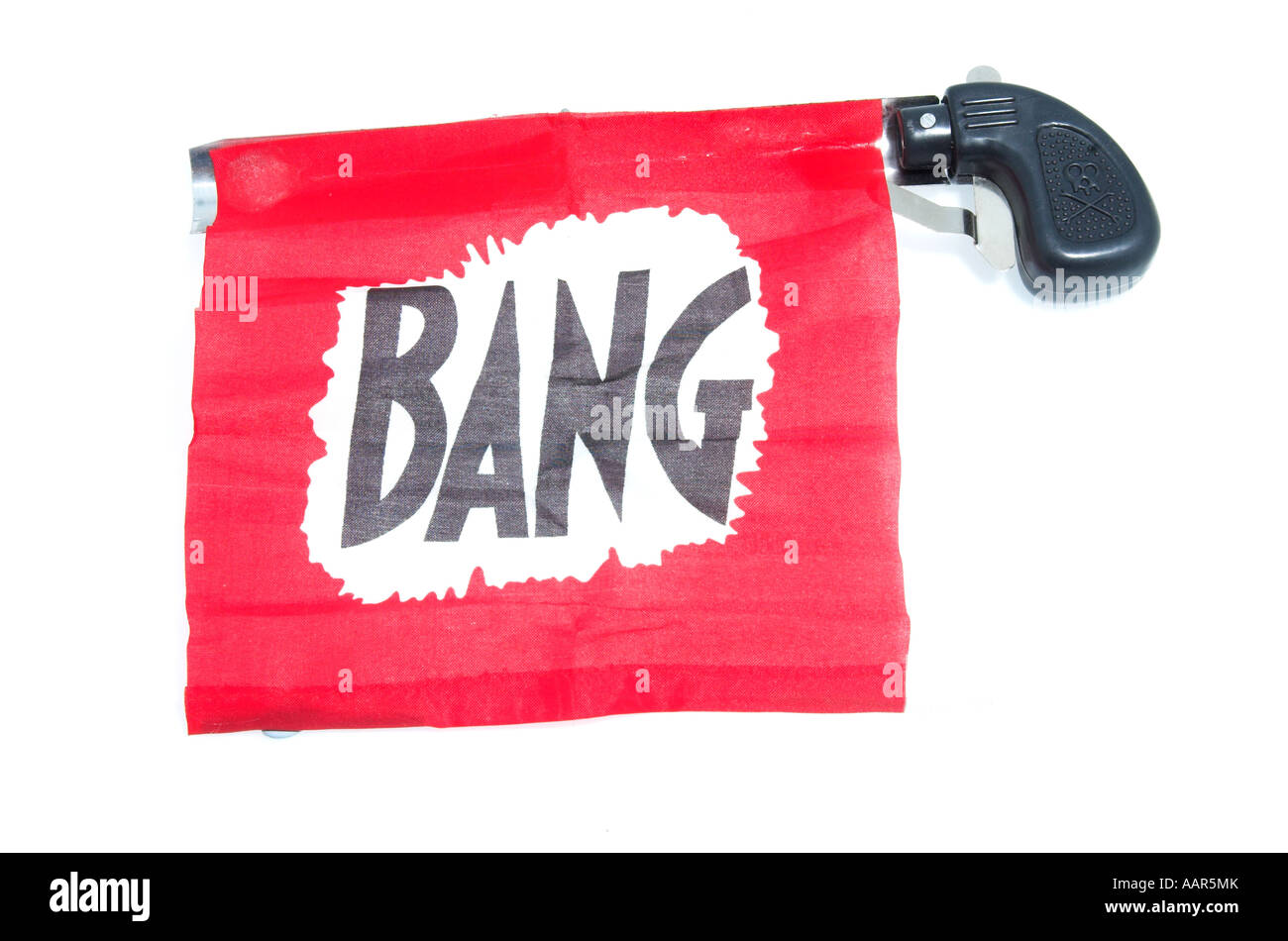 Un pistolet pistolet avec drapeau BANG publié Banque D'Images