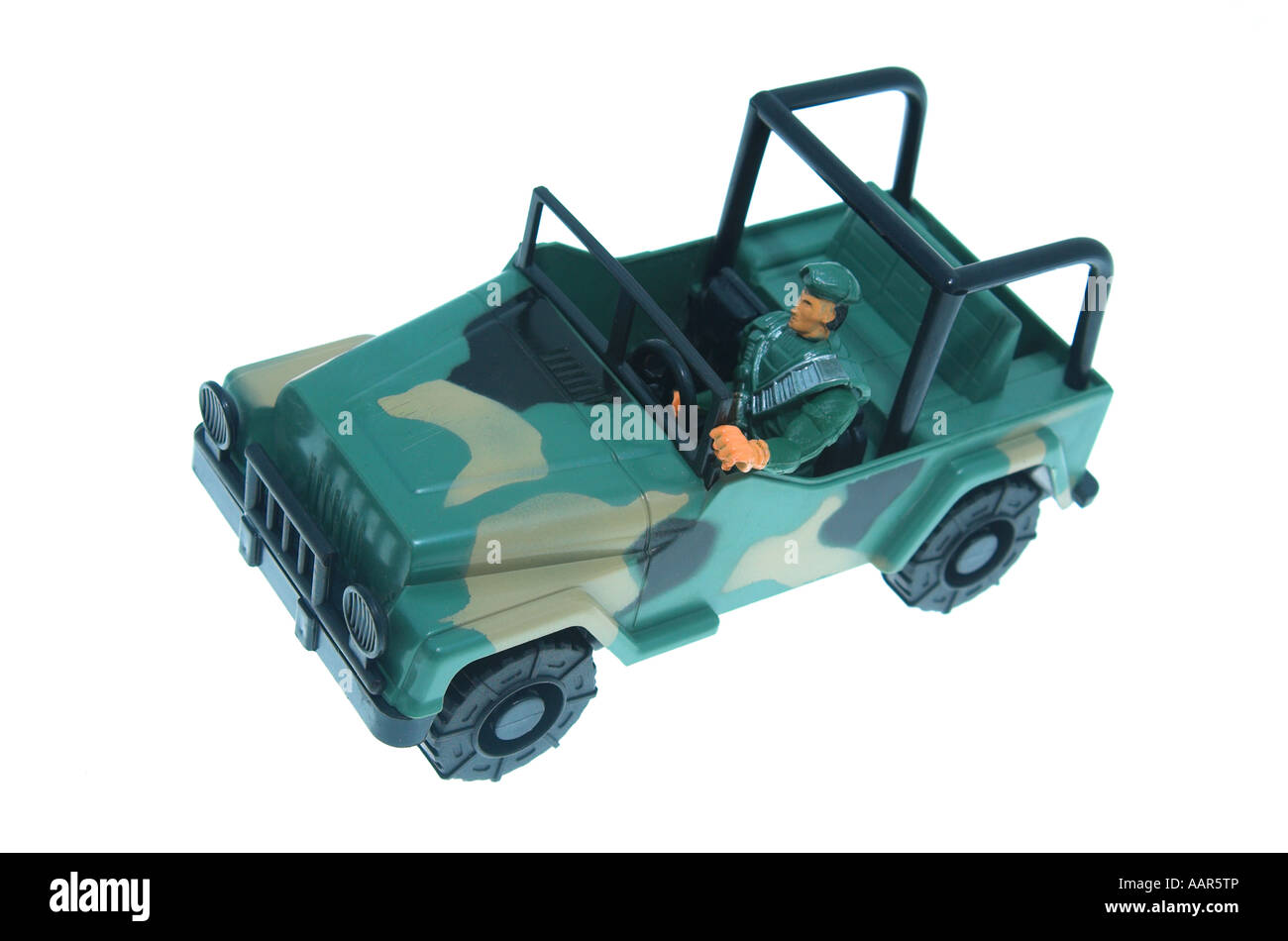 Vue de dessus de toy army truck fatigues avec soldat dans le siège conducteur Banque D'Images