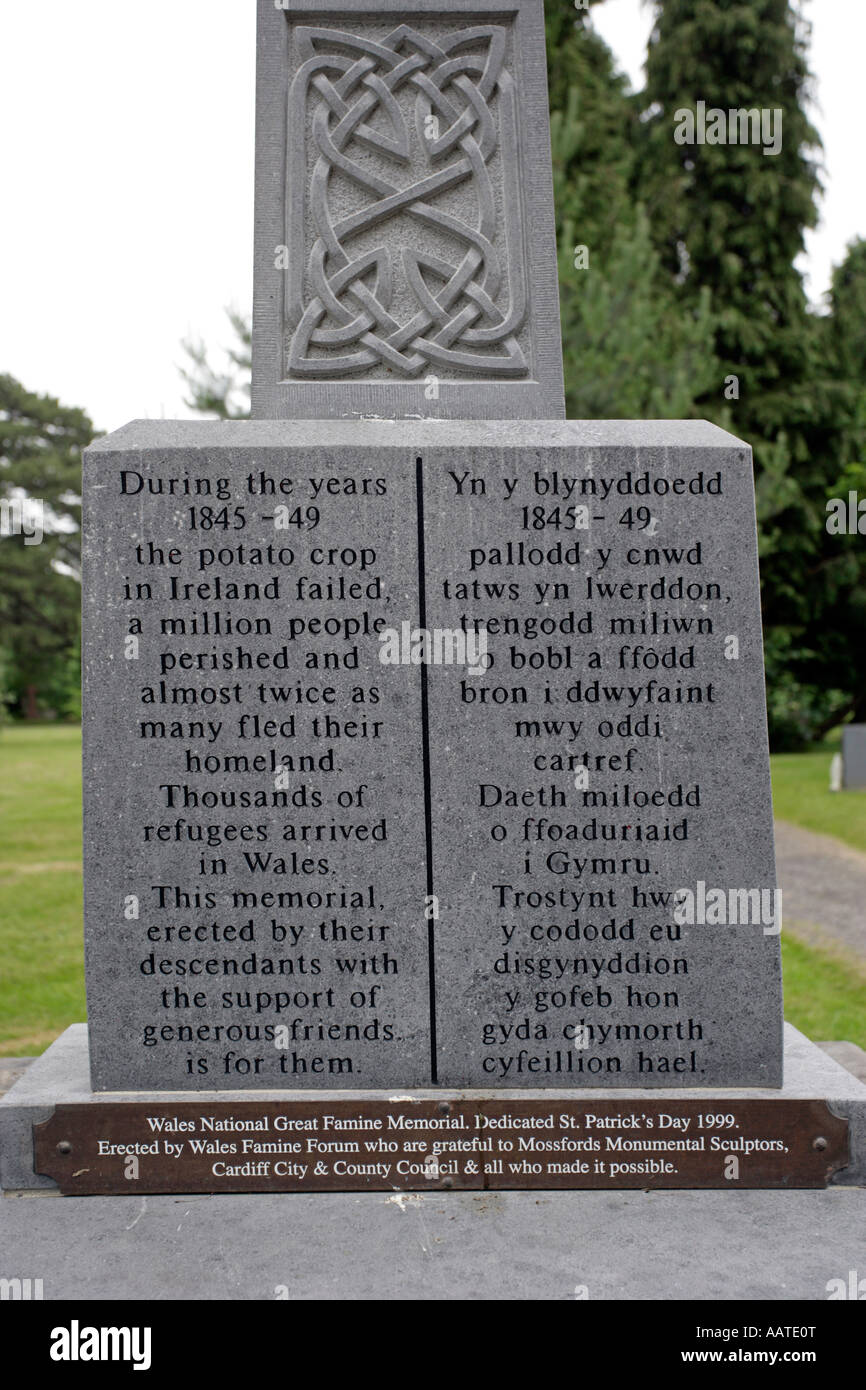 Wales national famine memorial à Cardiff à ceux qui sont morts au cours de la grande famine d'Irlande 1845 1849 Banque D'Images